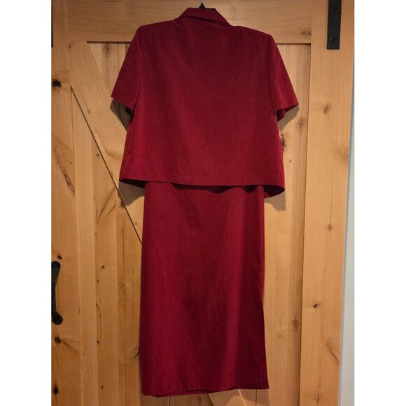 VTG MHM Mellisa Harper Red Dress & Jacket Set Size 10 Petite Side Slits - Picture 2 of 16